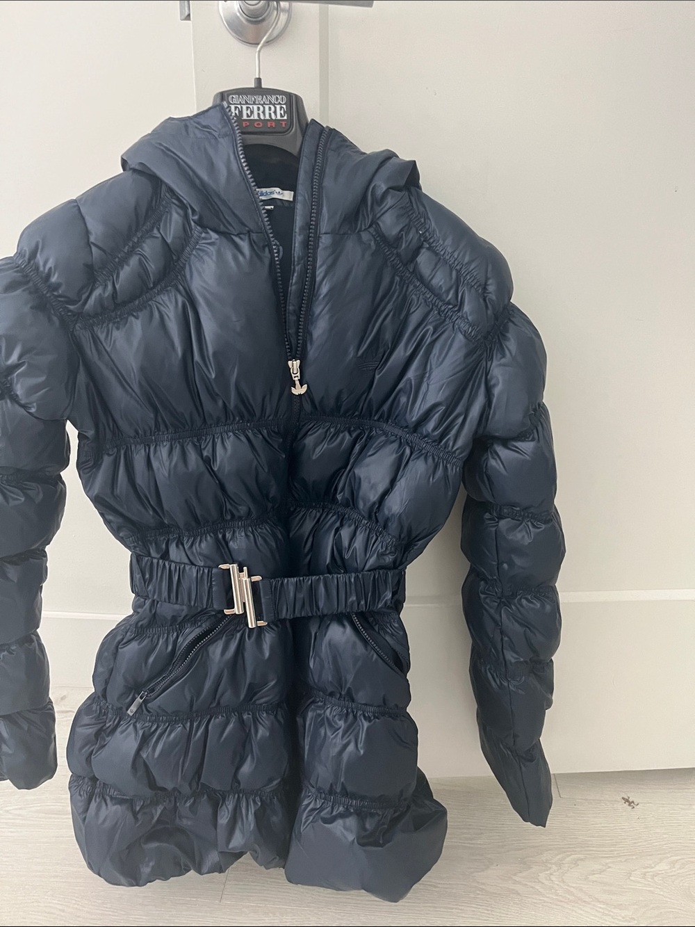 Adidas Dark Navy Quilted Belted Puffer Coat